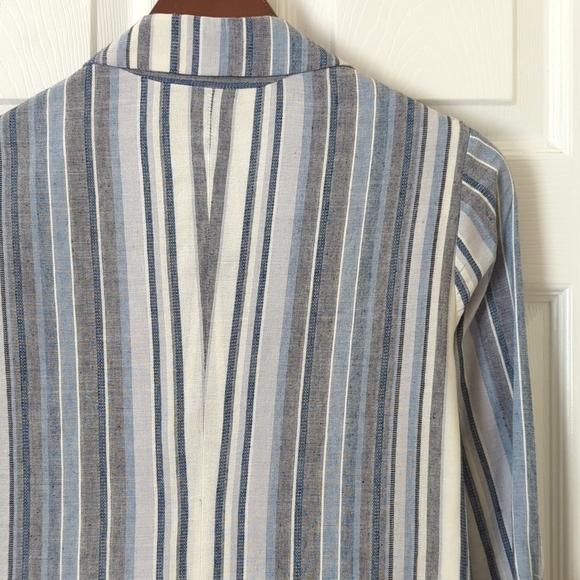 Drew Catalina Striped Linen Blend Boxy Single Button Blazer Jacket Blue Gray XS - Picture 12 of 13